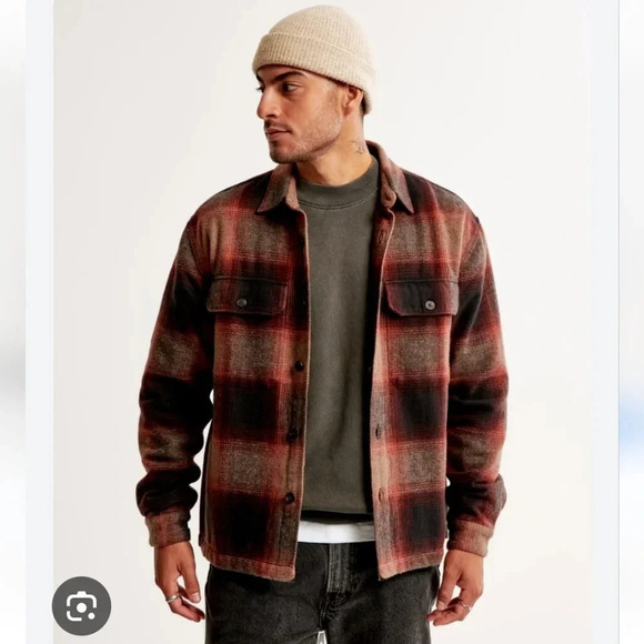 Abercrombie and Fitch Men's Heavyweight Flannel Plaid Shacket Shirt Jacket Small - Picture 4 of 15